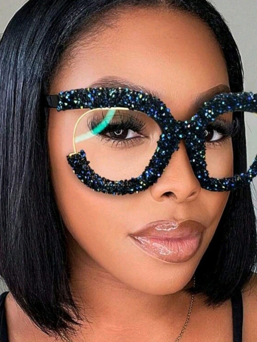 NEW Black Gem Oversize Round Fashion Glasses